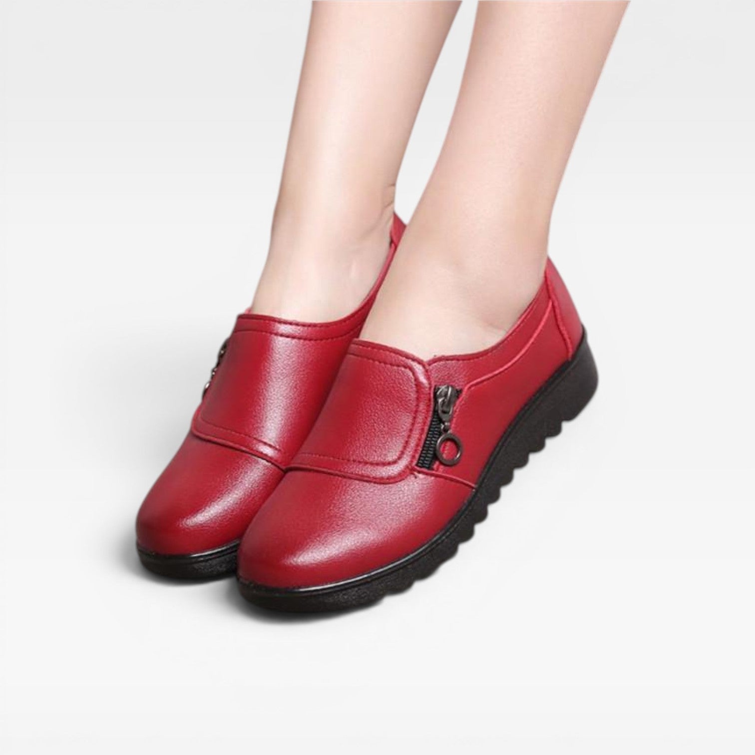 Della | Women's synthetic leather Zip-Detail Loafers - Cushioned Slip-On Shoes