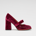 Violet | Women's Velvet Mary Jane Heels – Bow-Detail Block Heel Shoes