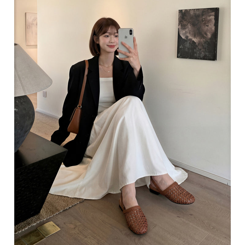 Millie | Women's Woven Mesh Slingback Flats - Low Block Heel Summer Shoes