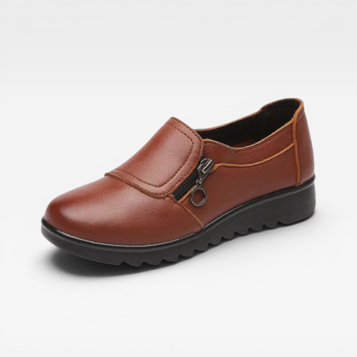 Della | Women's synthetic leather Zip-Detail Loafers - Cushioned Slip-On Shoes