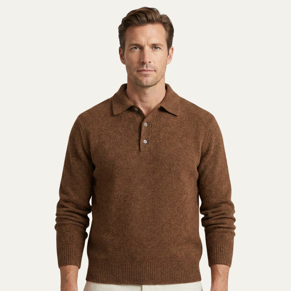 Solomon | Men's Cashmere-Feel Polo Jumper - Ribbed Knit Smart-Casual Sweater