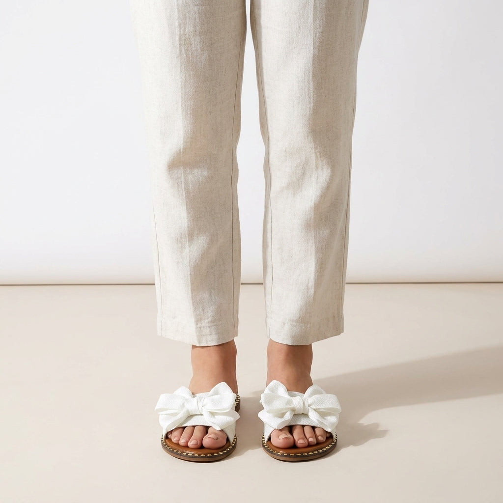 Elodie | Women's PU Bow Slide Sandals - Flat Slip-On Summer Sandals
