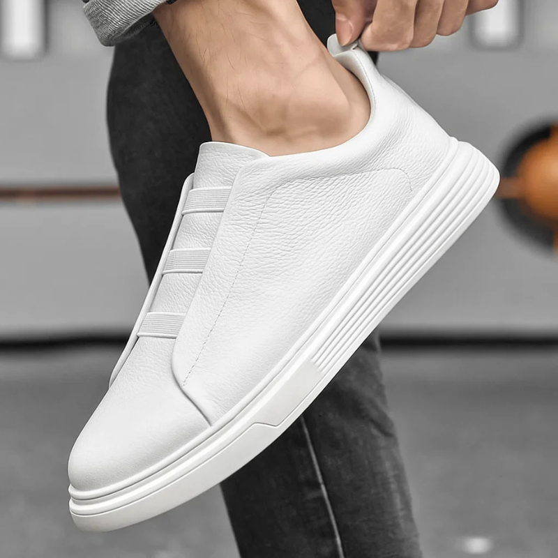 Maverick | Men's Leather Trainers – Stretch-Lace Casual Sneakers