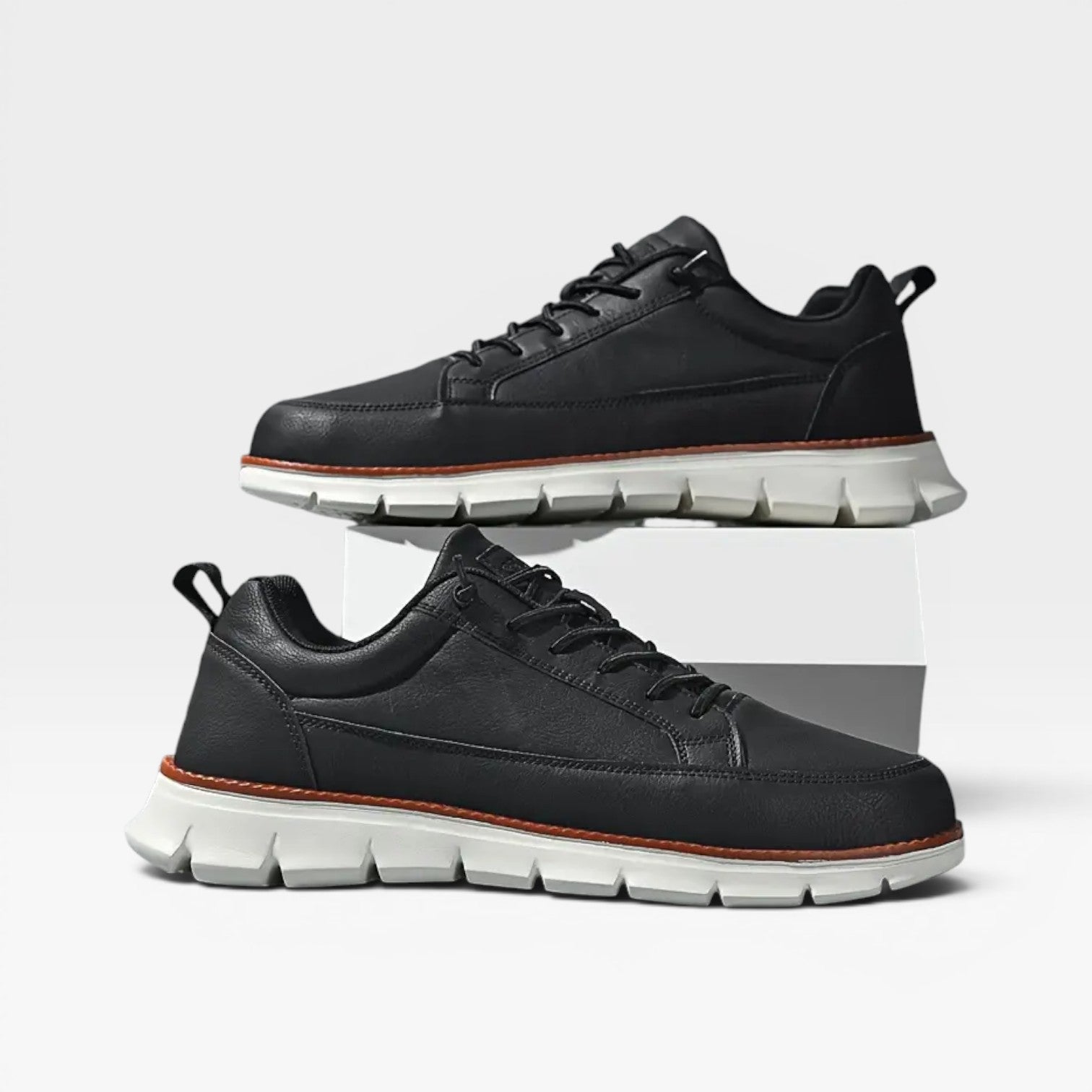 James | Men's Casual Leather Trainers - Lace-Up Cushioned Everyday Sneakers
