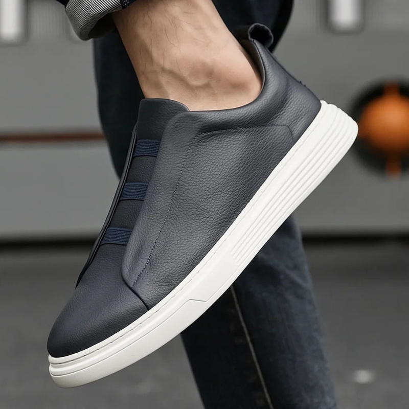 Maverick | Men's Leather Trainers – Stretch-Lace Casual Sneakers