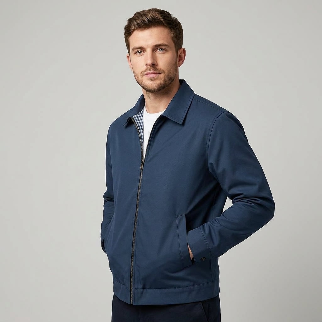 Mortimer | Men's Harrington Jacket - Zip-Up Checked Lining Casual Coat
