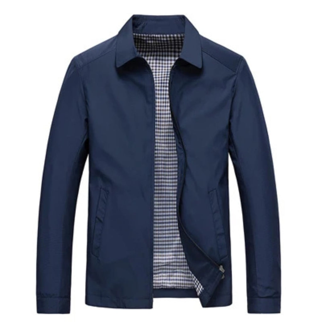 Norton | Men's Collared Zip-Up Harrington Jacket - Checked Lining Casual Jacket