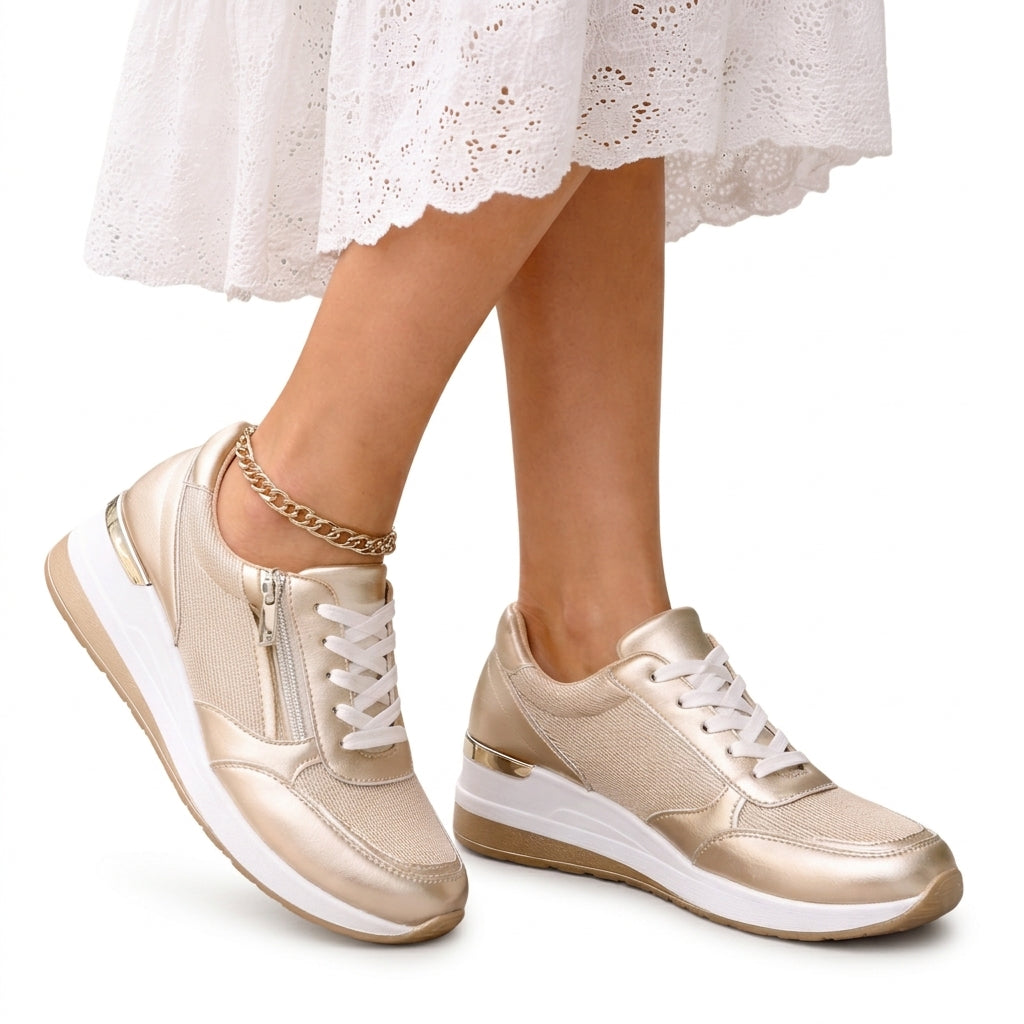 Chloe | Women's Lace-Up Platform Trainers – Side-Zip Casual Sneakers
