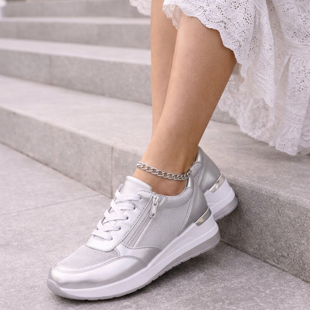 Chloe | Women's Lace-Up Platform Trainers – Side-Zip Casual Sneakers