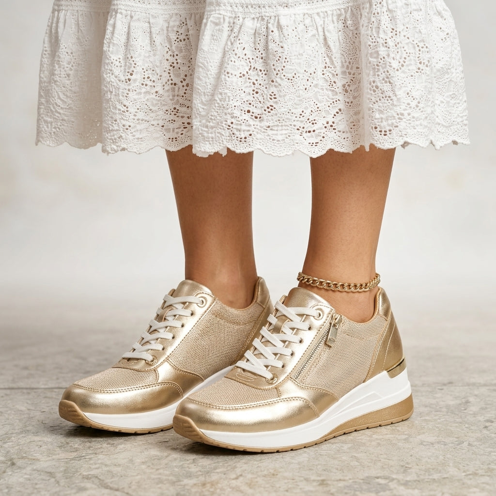 Chloe | Women's Lace-Up Platform Trainers – Side-Zip Casual Sneakers
