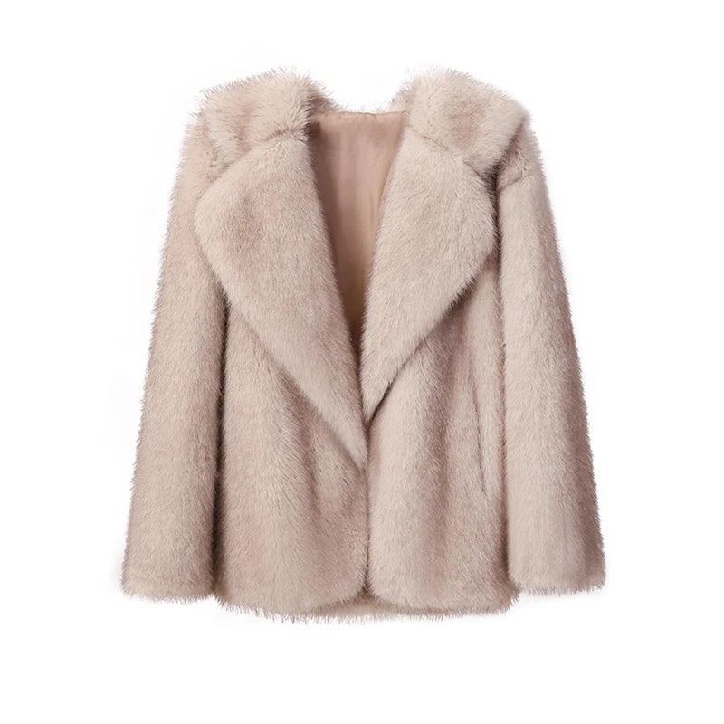 Bernadette | Women's Oversized Faux Fur Winter Coat - Long Sleeve Ribbed Cuff Jacket