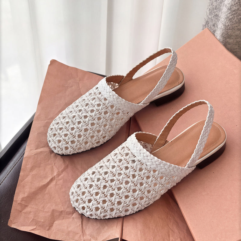 Millie | Women's Woven Mesh Slingback Flats - Low Block Heel Summer Shoes