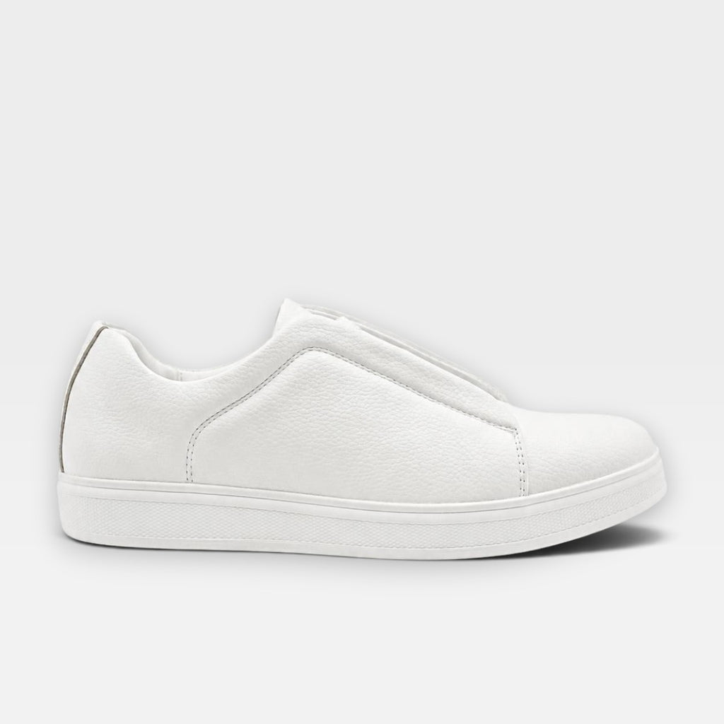 Norman | Men's White Faux Leather Slip-On Trainers - Smart Casual Sneakers