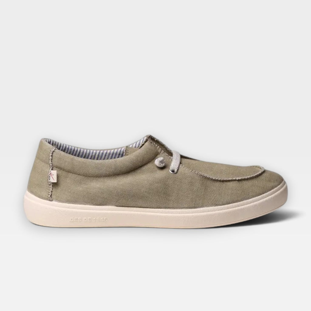 Caspian | Men's Cotton Lace-Up Shoes - Washed Khaki Espadrille-Style Trainers