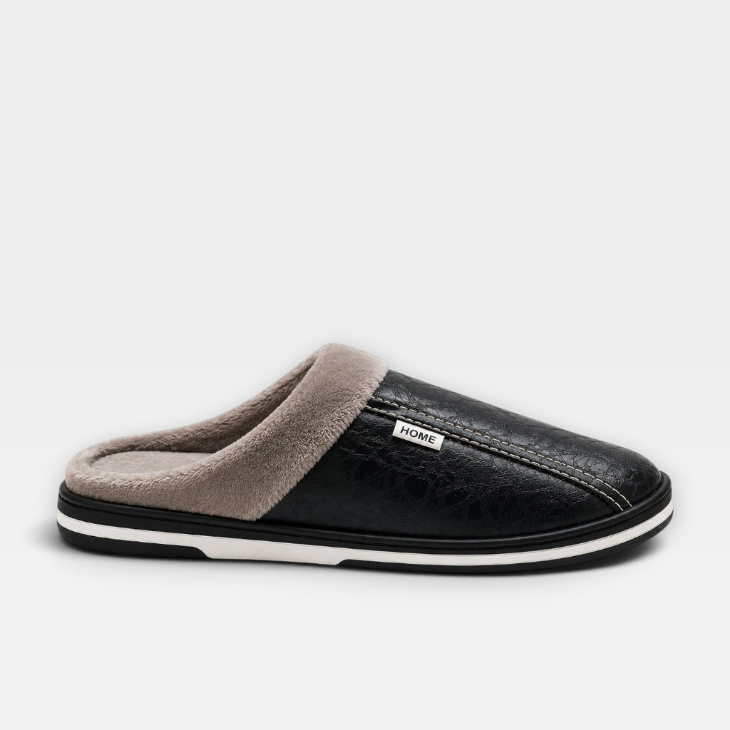Gideon | Men's Faux Leather Slippers - Plush-Lined Winter Slip-On Slippers