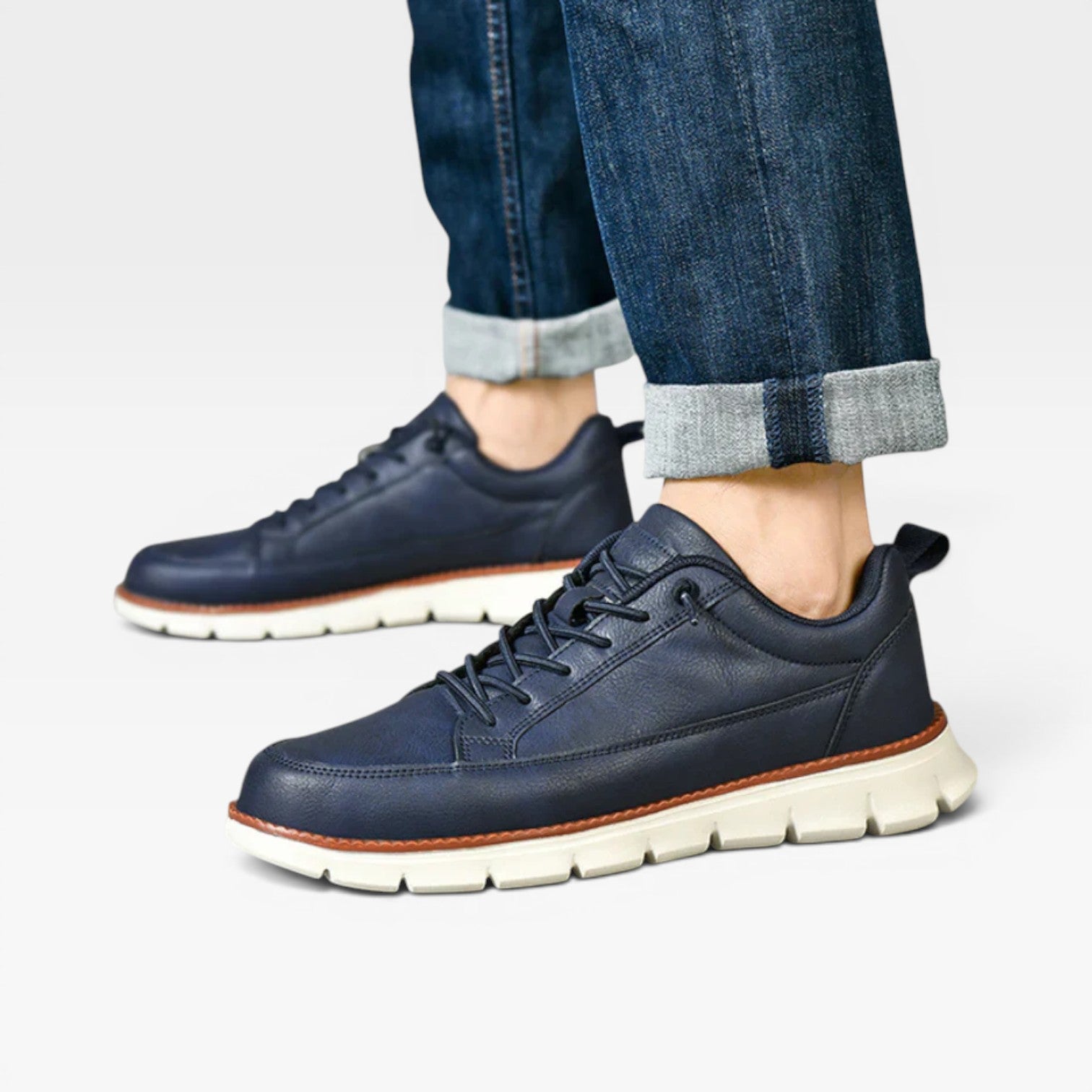 James | Men's Casual Leather Trainers - Lace-Up Cushioned Everyday Sneakers