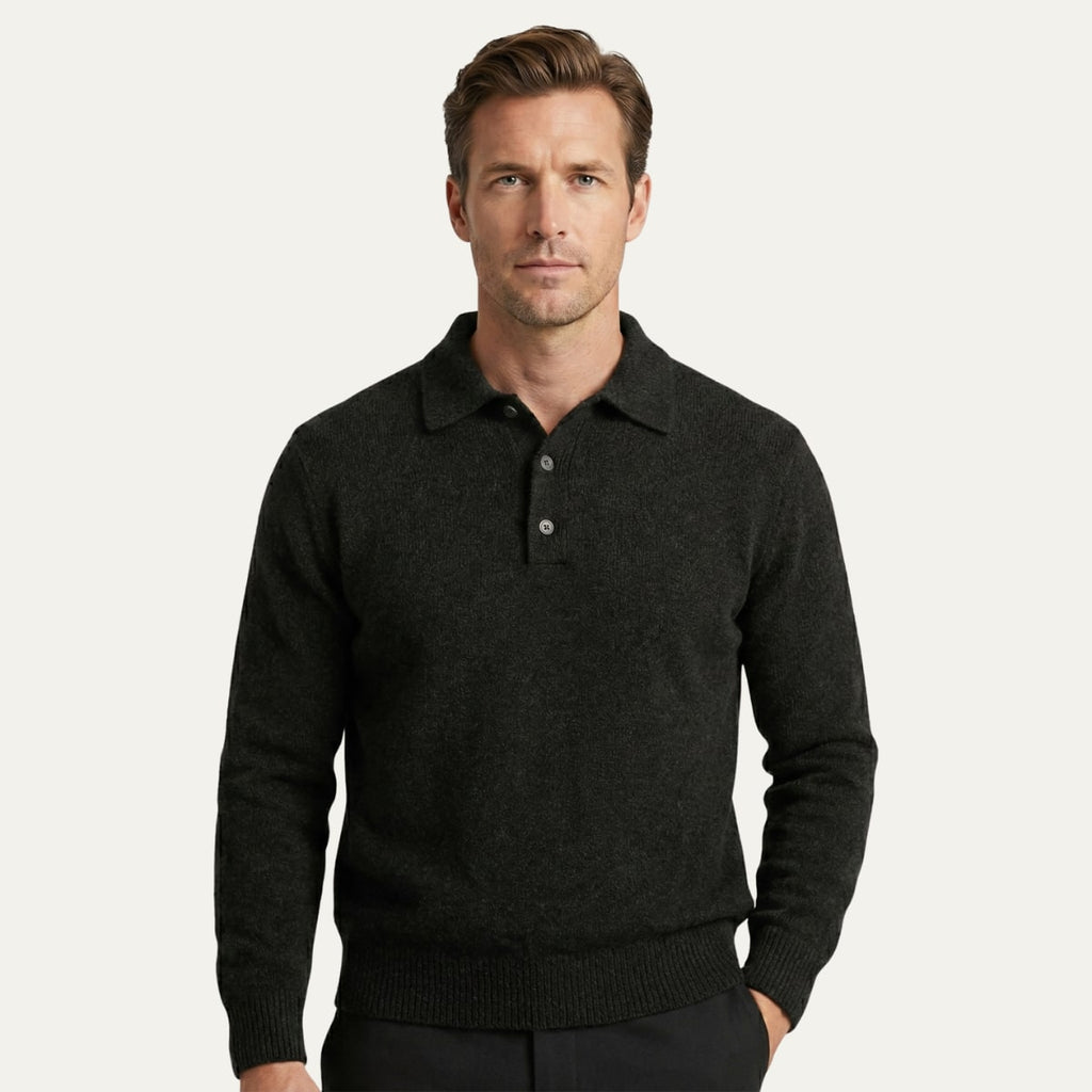 Solomon | Men's Cashmere-Feel Polo Jumper - Ribbed Knit Smart-Casual Sweater