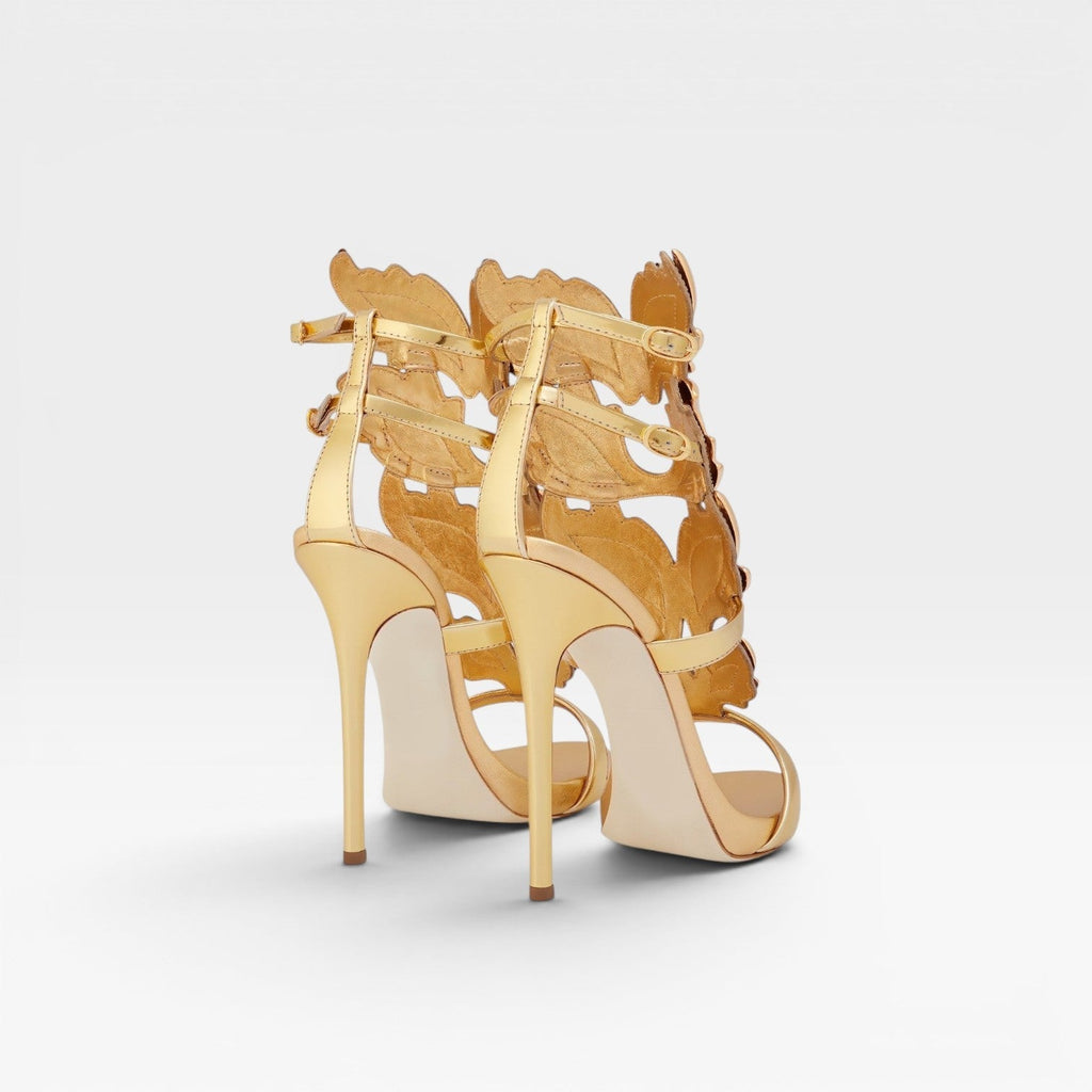 Faustine | Women's Gold-Tone Wing Stiletto Heels – Strappy Evening Sandals