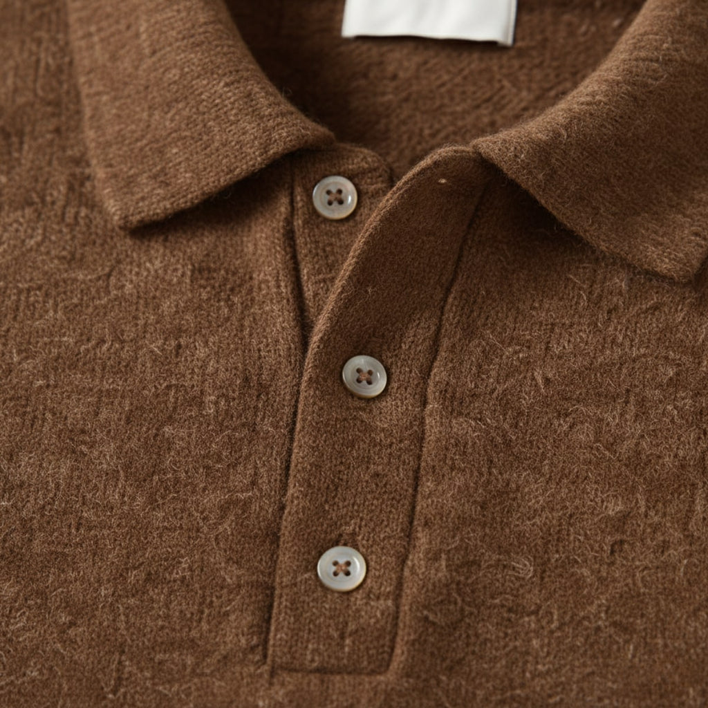 Solomon | Men's Cashmere-Feel Polo Jumper - Ribbed Knit Smart-Casual Sweater