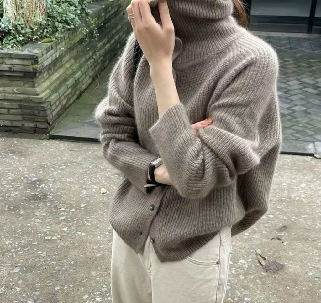 Wilma | Women's Ribbed Turtleneck Cardigan - Cashmere-Feel Soft Knit