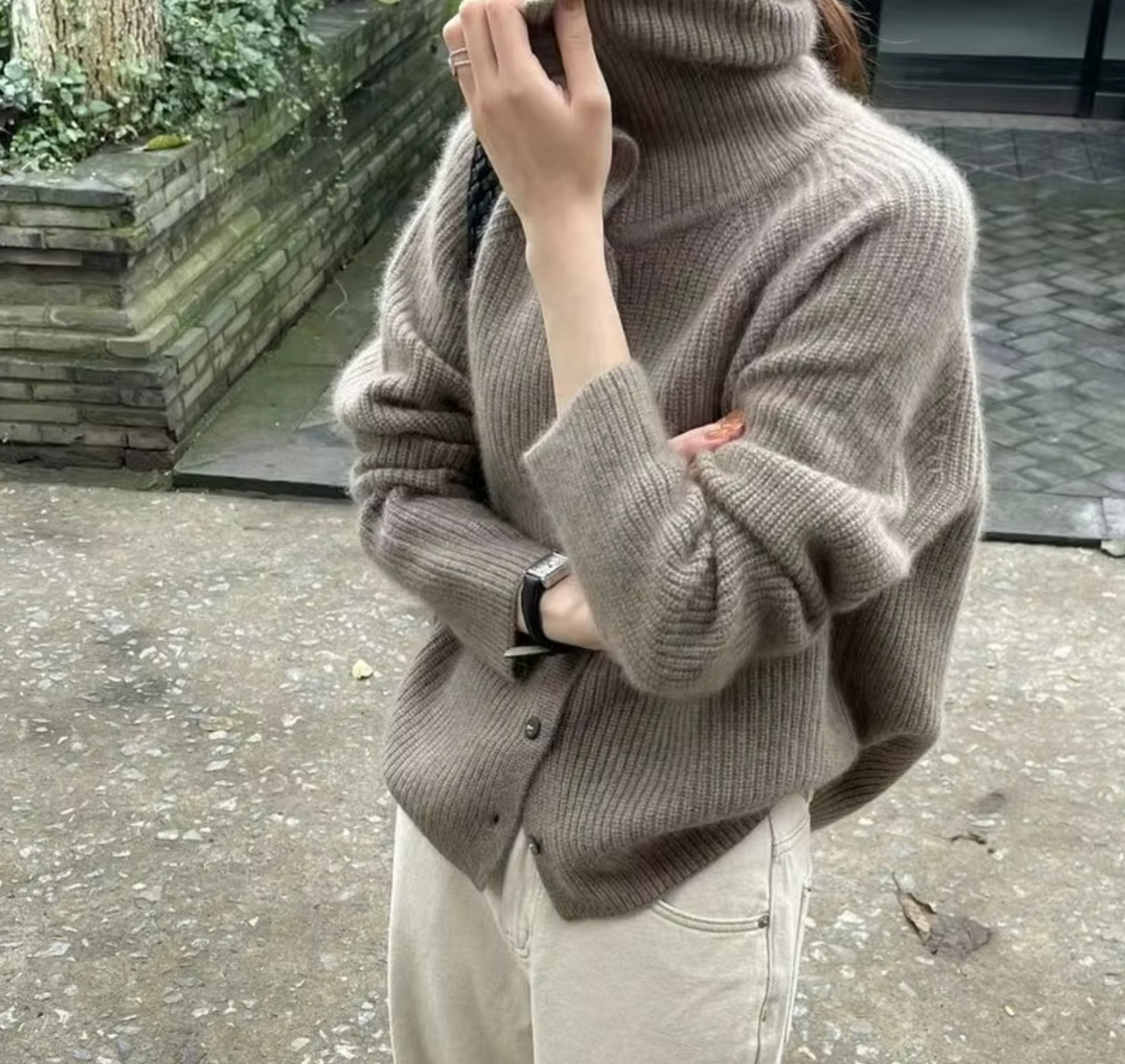 Wilma | Women's Ribbed Turtleneck Cardigan - Cashmere-Feel Soft Knit