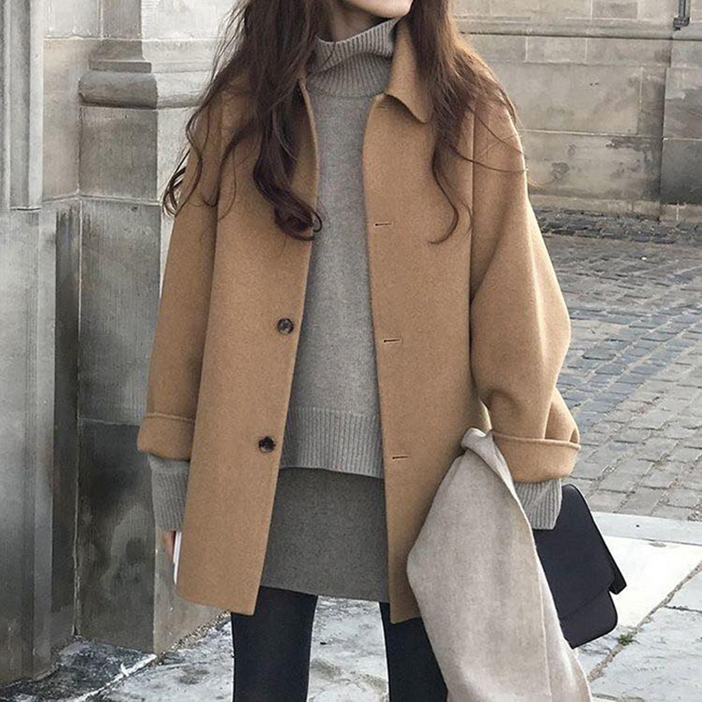 Frederica | Women's Wool-Blend Trenchcoat - Longline Button-Front Overcoat