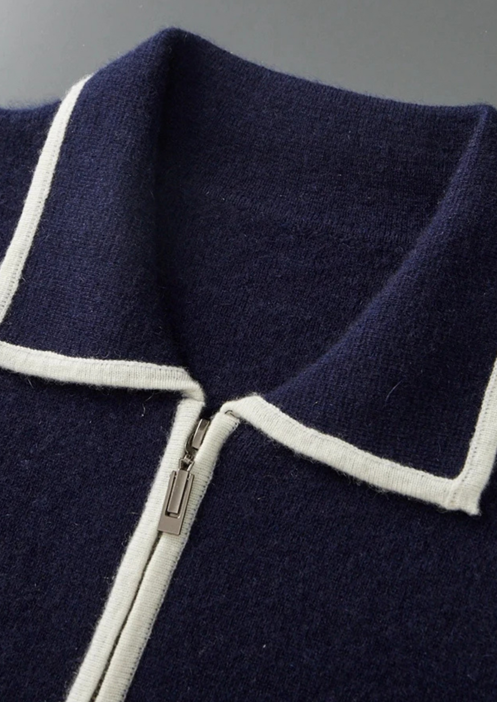 Louis | Wool-Feel Two-Tone Polo Cardigan - Ribbed Knit Casual Cardigan