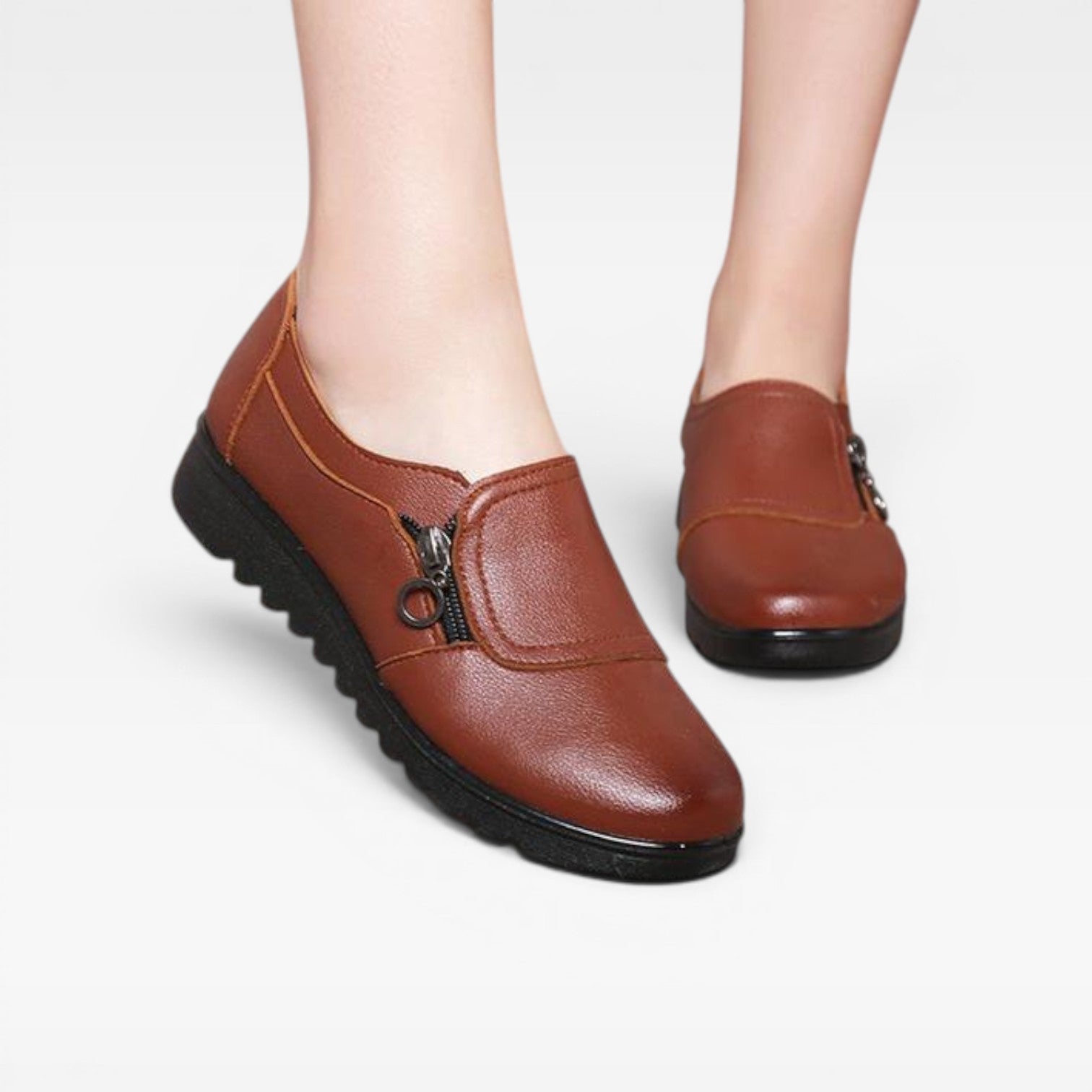Della | Women's synthetic leather Zip-Detail Loafers - Cushioned Slip-On Shoes