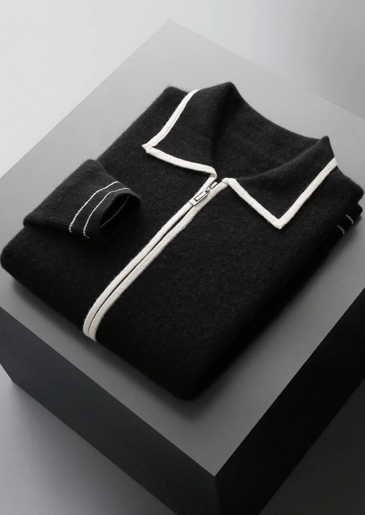 Louis | Wool-Feel Two-Tone Polo Cardigan - Ribbed Knit Casual Cardigan