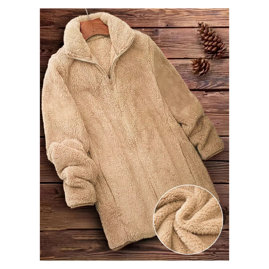 Melissa | Women's Long Teddy Coat - Full-Zip High-Collar Winter Jacket
