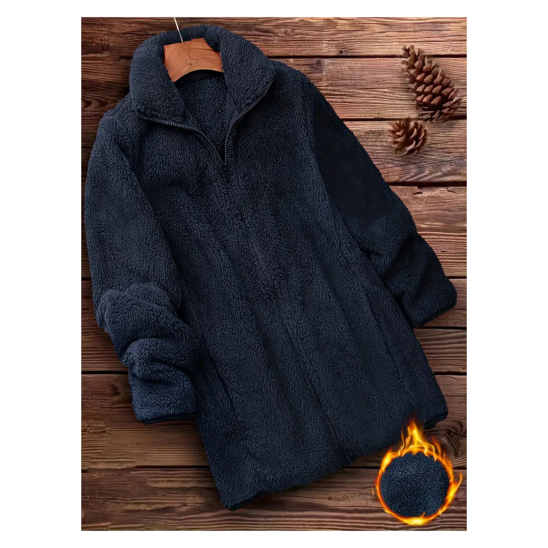 Melissa | Women's Long Teddy Coat - Full-Zip High-Collar Winter Jacket