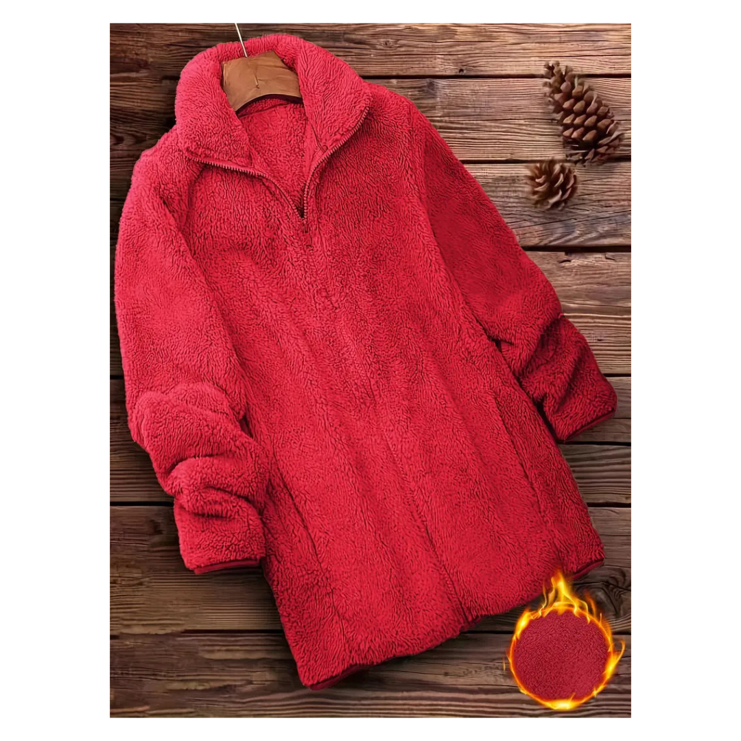 Melissa | Women's Long Teddy Coat - Full-Zip High-Collar Winter Jacket