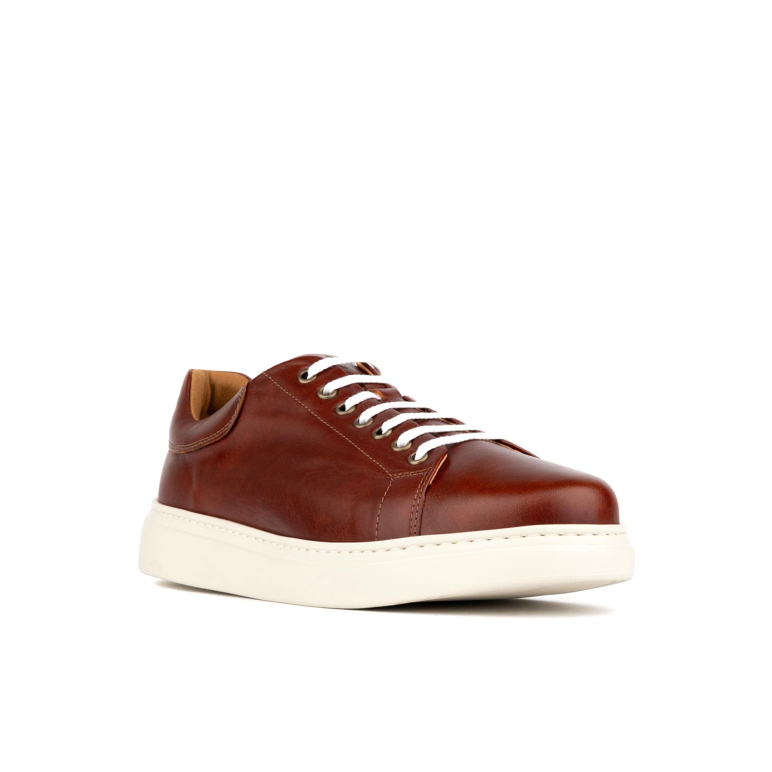 Edmund | Men's faux leather Trainers - Brown Low-Top Trainers with White Sole