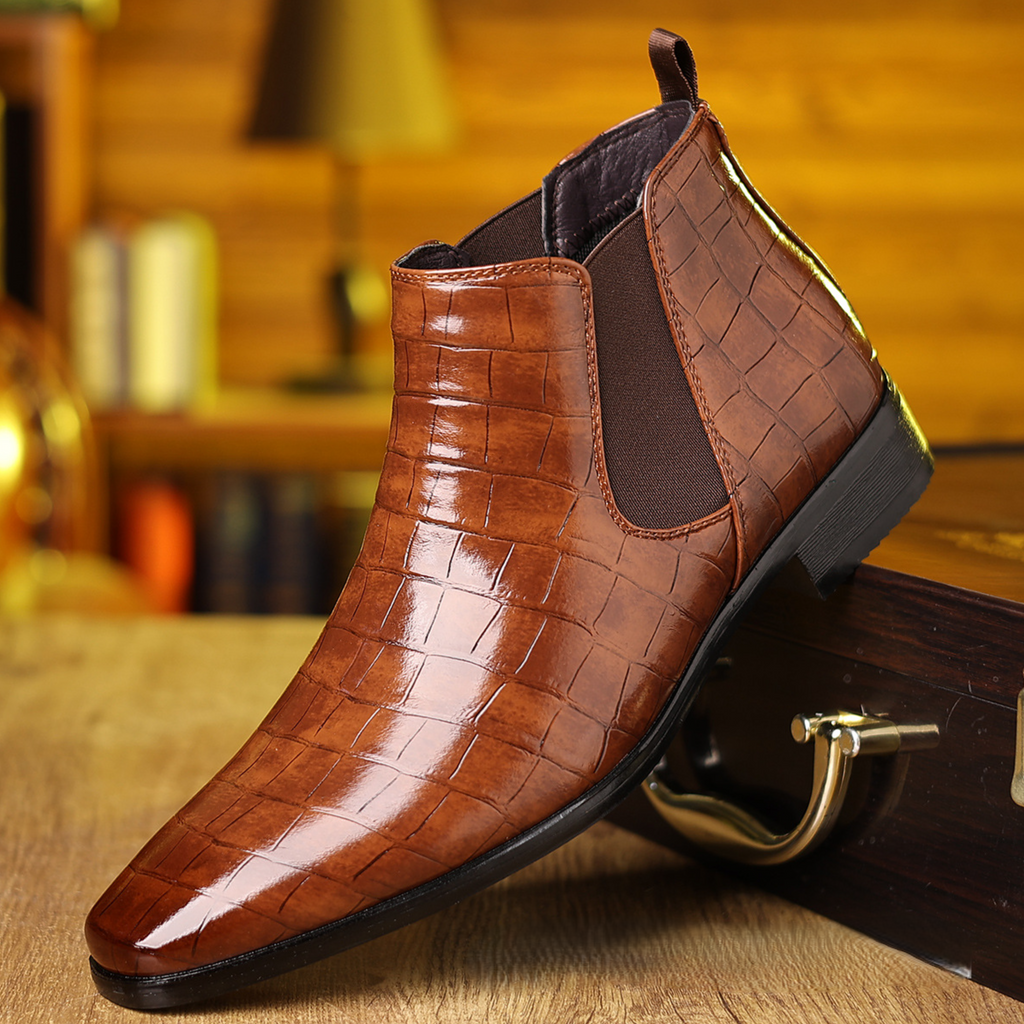 Kingsley | Men's Croc-Effect Chelsea Boots - Slip-Resistant Sole Boots