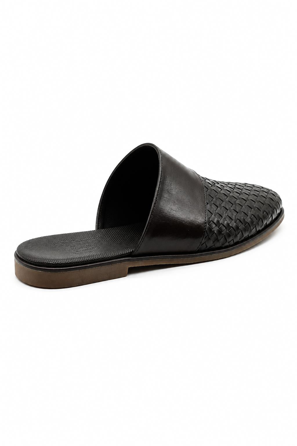 Desmond | Men's Woven faux leather Mule Slippers - Coffee Brown Slip-On Half Shoes