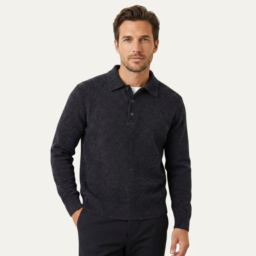 Solomon | Men's Cashmere-Feel Polo Jumper - Ribbed Knit Smart-Casual Sweater