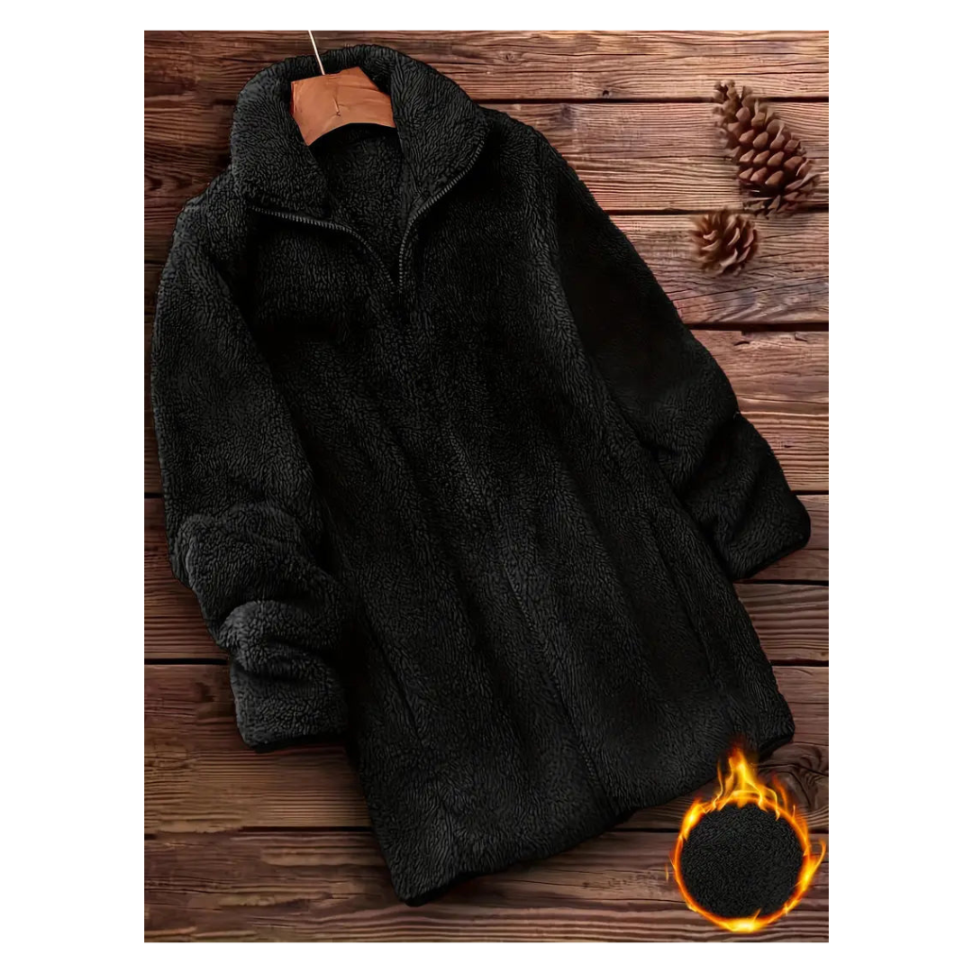 Melissa | Women's Long Teddy Coat - Full-Zip High-Collar Winter Jacket
