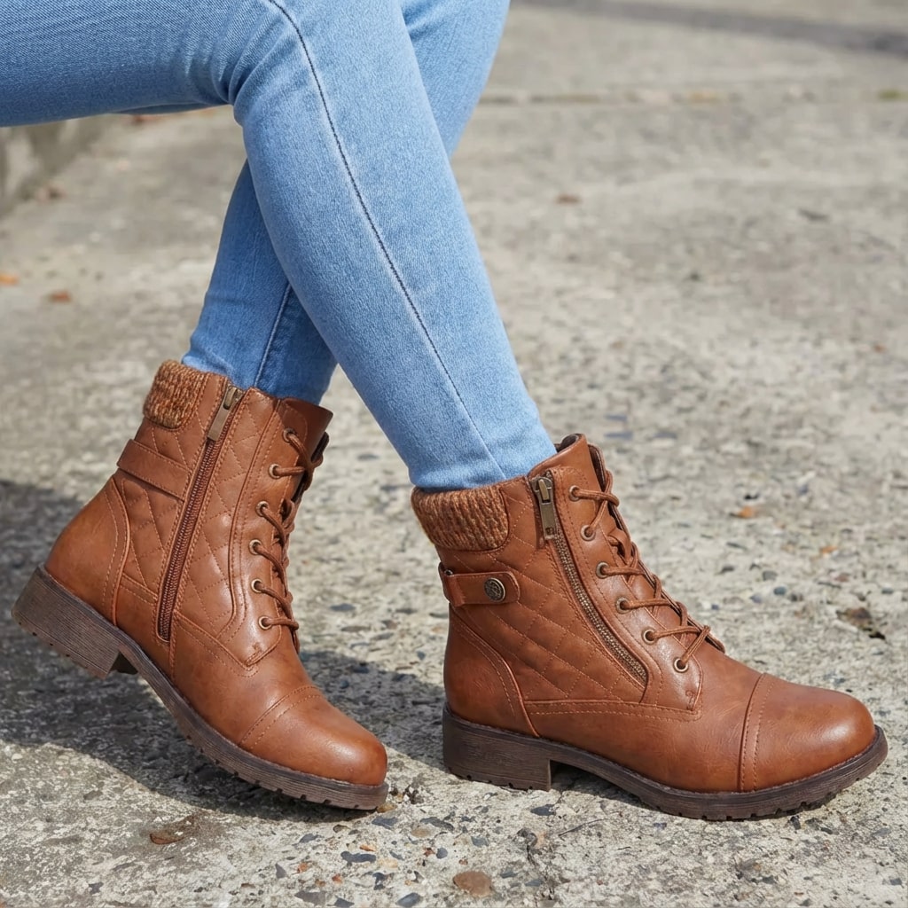 Valencia | Women's Leather Ankle Boots – Side-Zip Low Block Heel Boots