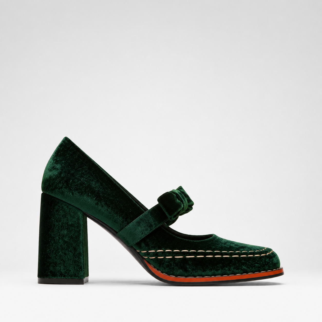 Violet | Women's Velvet Mary Jane Heels – Bow-Detail Block Heel Shoes