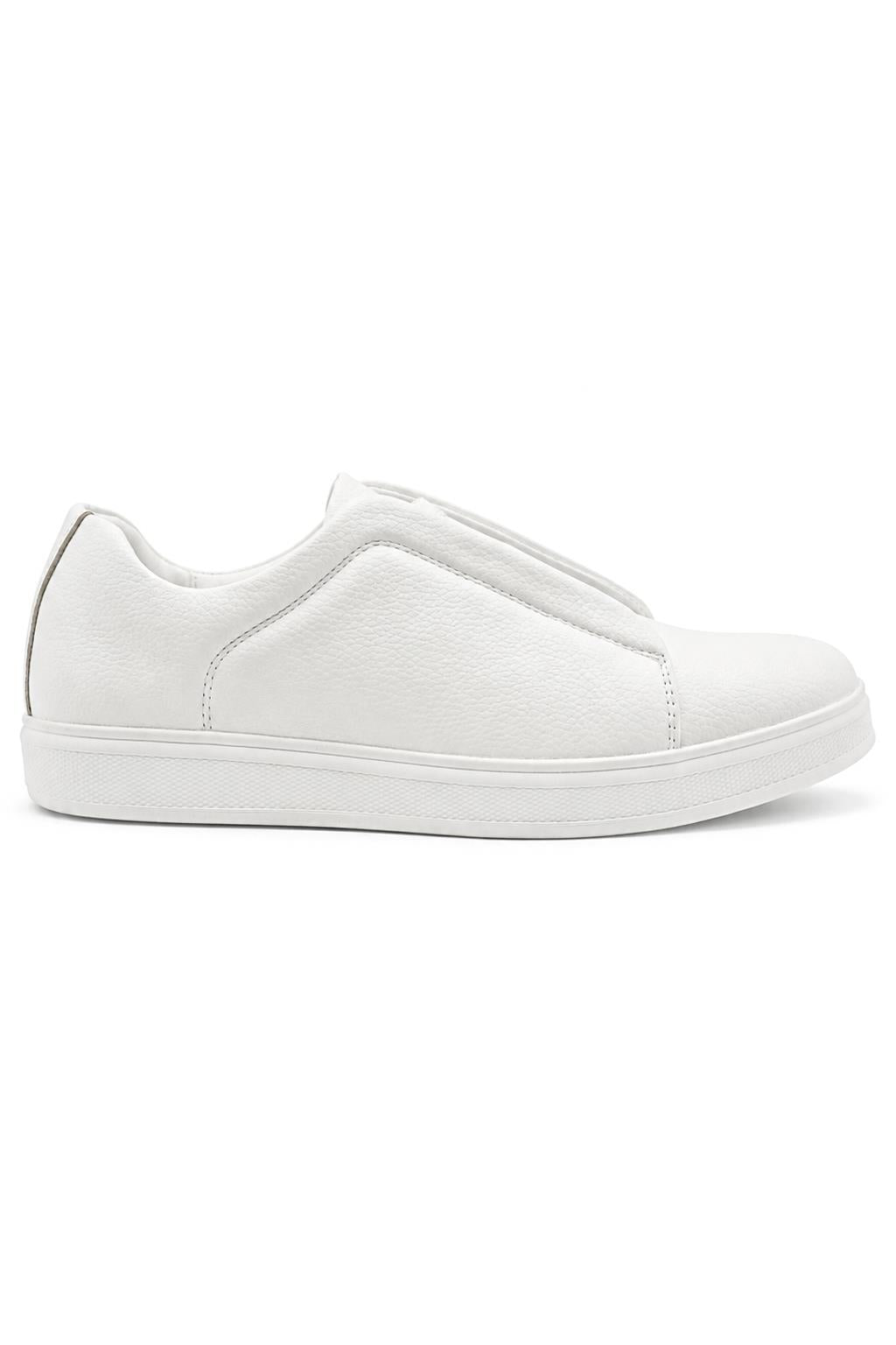 Norman | Men's White Faux Leather Slip-On Trainers - Smart Casual Sneakers