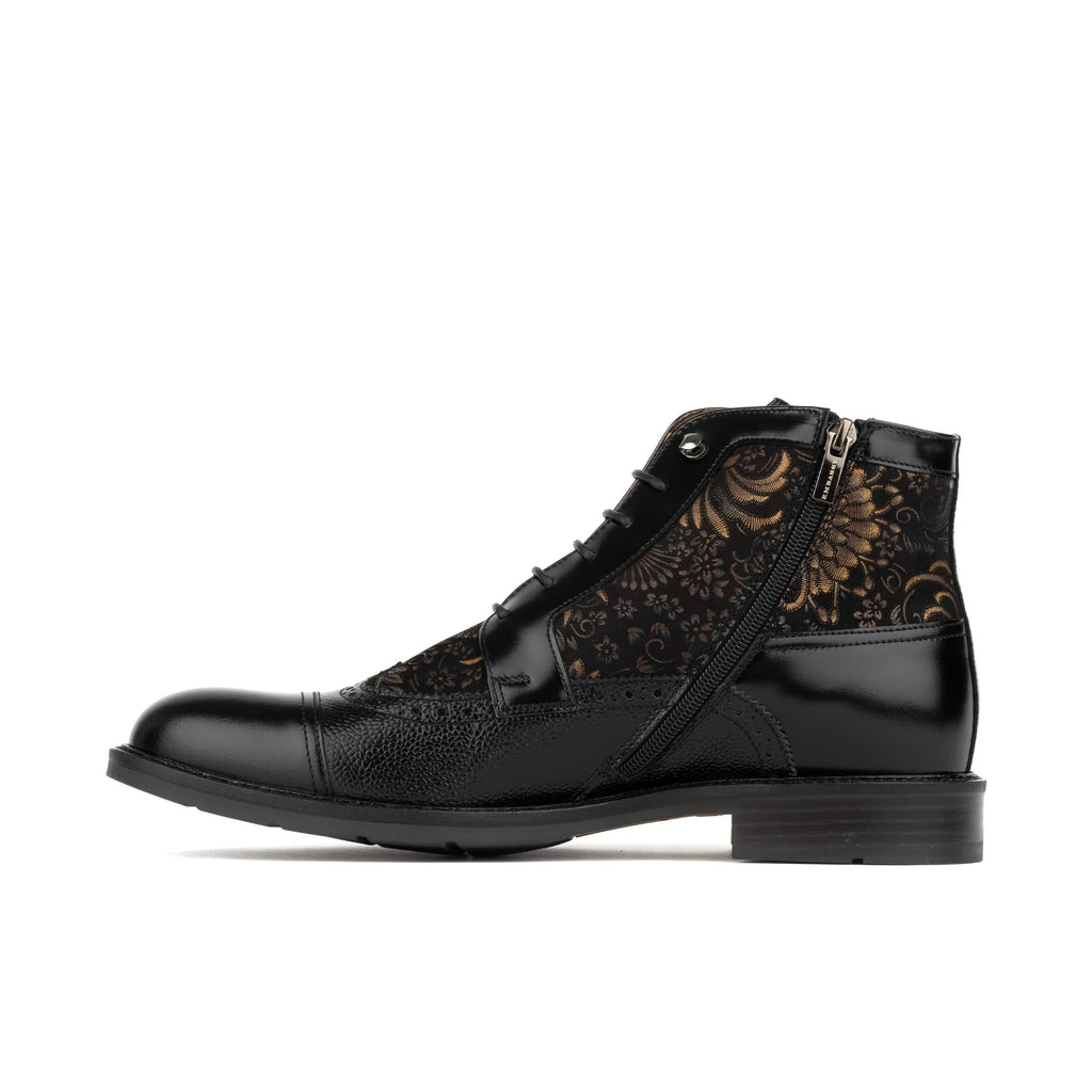 Weston | Men's faux leather Toe-Cap Ankle Boots - Zip-Up Brogue Dress Boots