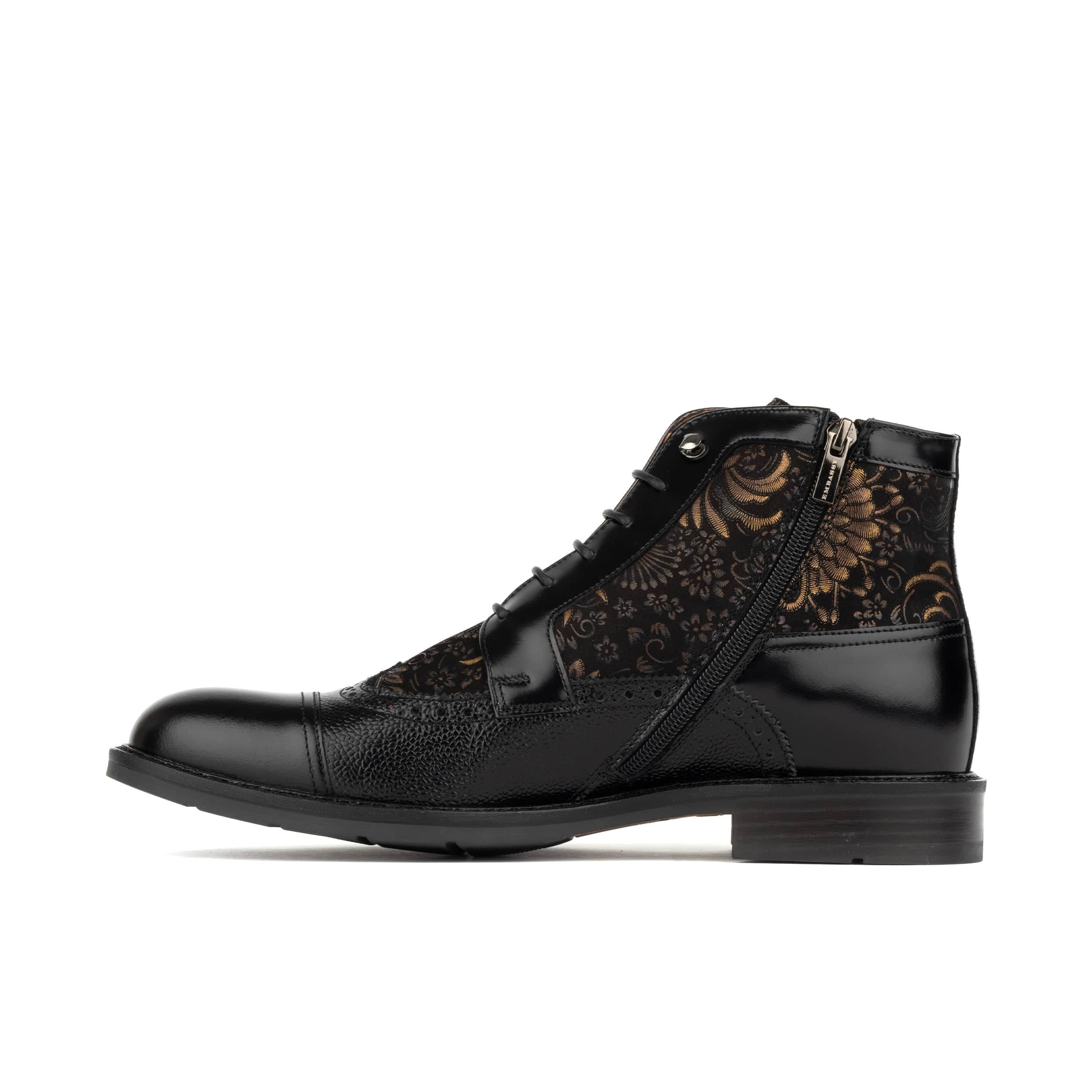 Weston | Men's faux leather Toe-Cap Ankle Boots - Zip-Up Brogue Dress Boots