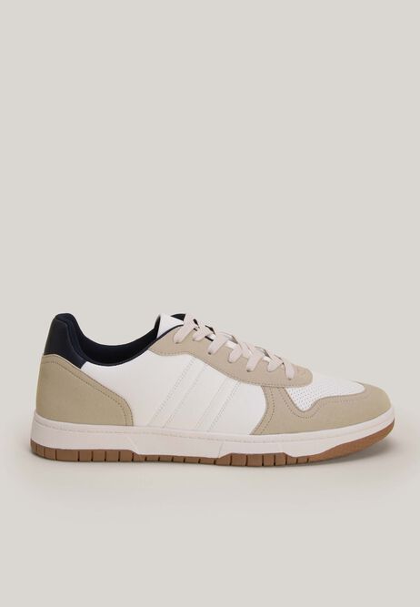 Clive | Men's White Colour Block Retro Trainers - Retro-Style Casual Sneakers