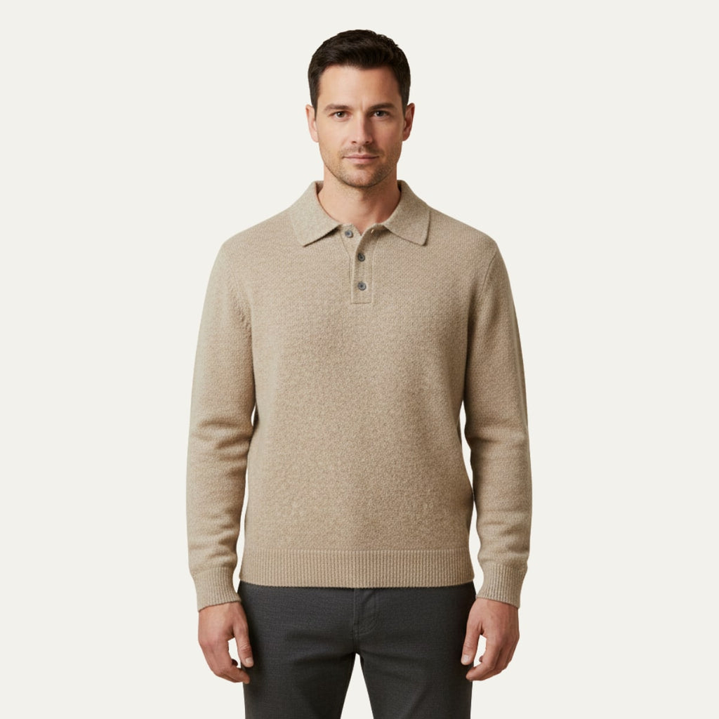 Solomon | Men's Cashmere-Feel Polo Jumper - Ribbed Knit Smart-Casual Sweater