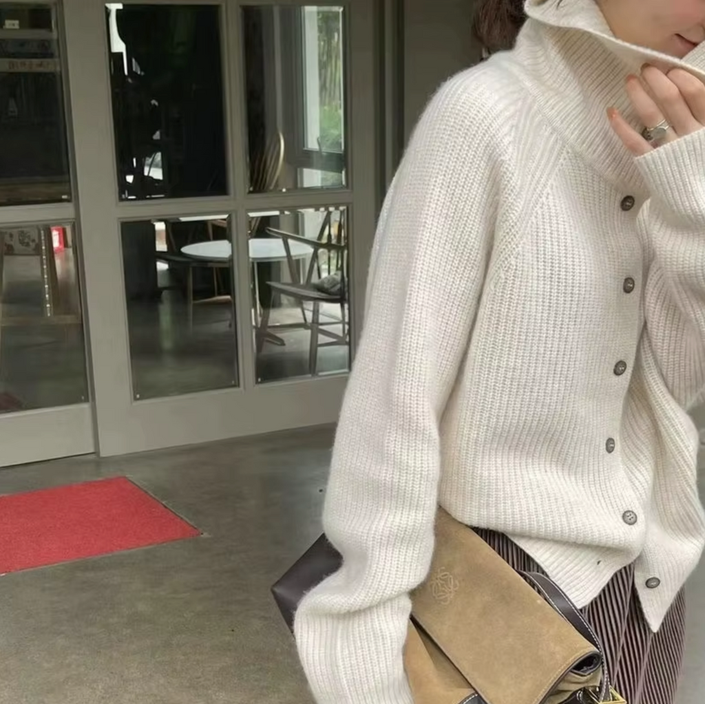 Wilma | Women's Ribbed Turtleneck Cardigan - Cashmere-Feel Soft Knit