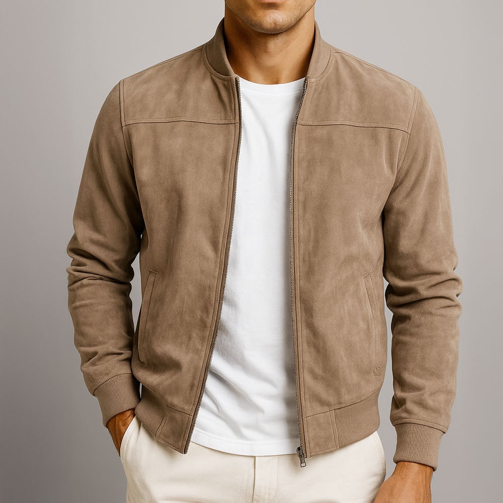 Archie | Men's Suede-Look Zip-Up Bomber Jacket - Ribbed Cuff Casual Jacket