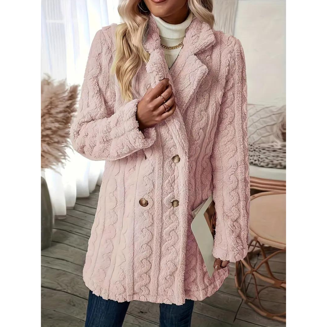 Dawn | Women's Reversible Ribbed Knit Coat - Notch Lapel Winter Overcoat