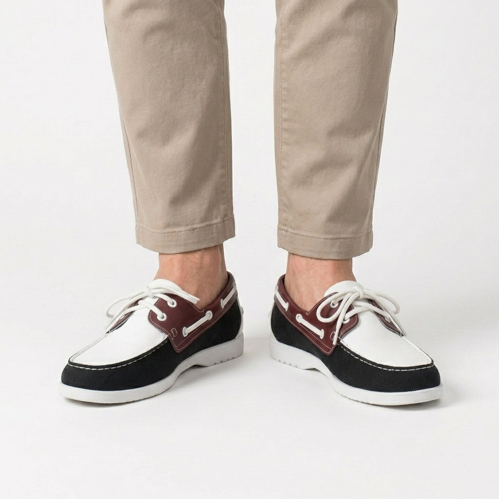 Hudson | Men's Lace-Up Boat Shoes - Flat Sole Deck Shoes with Contrast Stitching