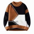 Frank | Men's Patch-Design Jumper - Colour-Block Ribbed Neck Knitwear