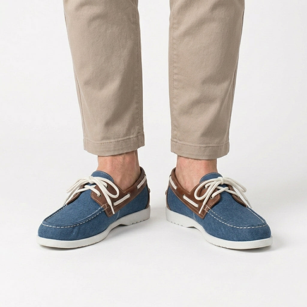Hudson | Men's Lace-Up Boat Shoes - Flat Sole Deck Shoes with Contrast Stitching